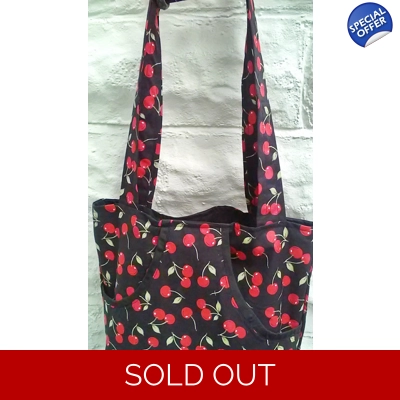 Cherries Print Shoulder Bag, Lined Casual Tote Bag, handmade in Yorkshire
